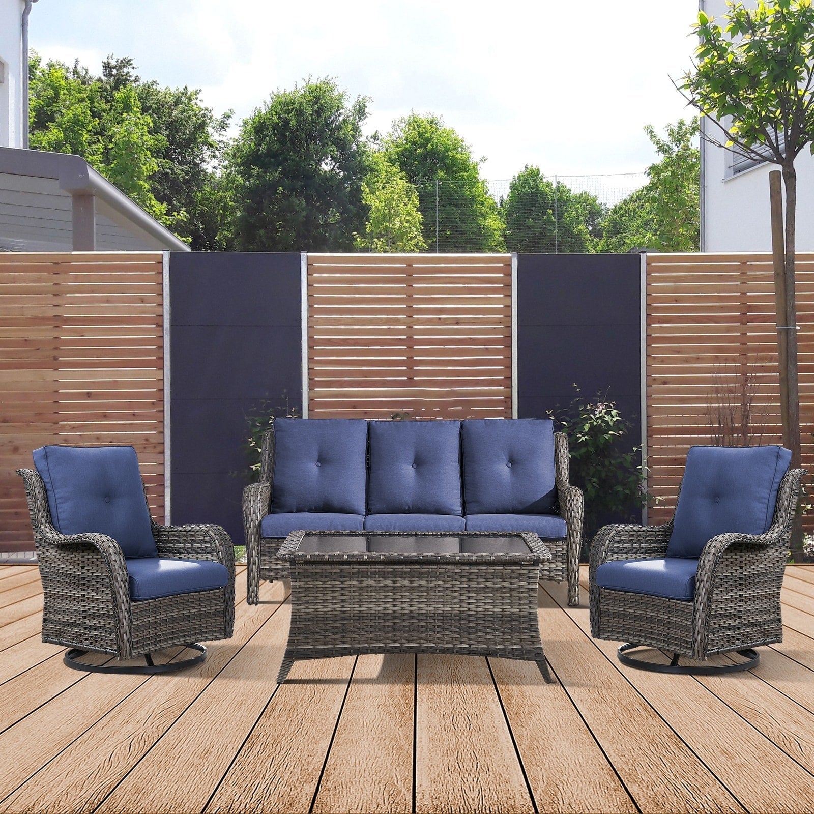 Ensemble de 4 canapés de patio avec fauteuils pivotants Gymojoy
