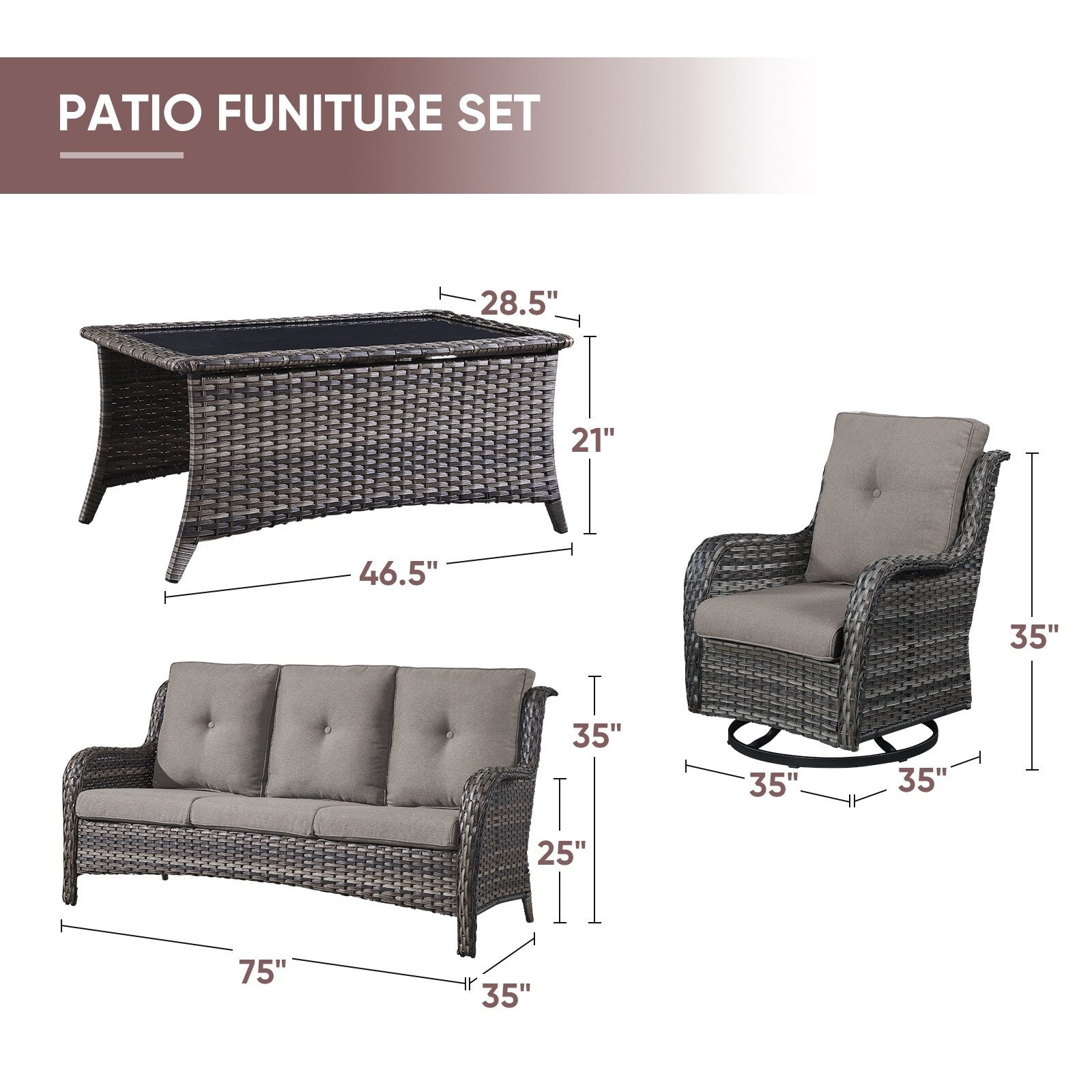 Ensemble de 4 canapés de patio avec fauteuils pivotants Gymojoy