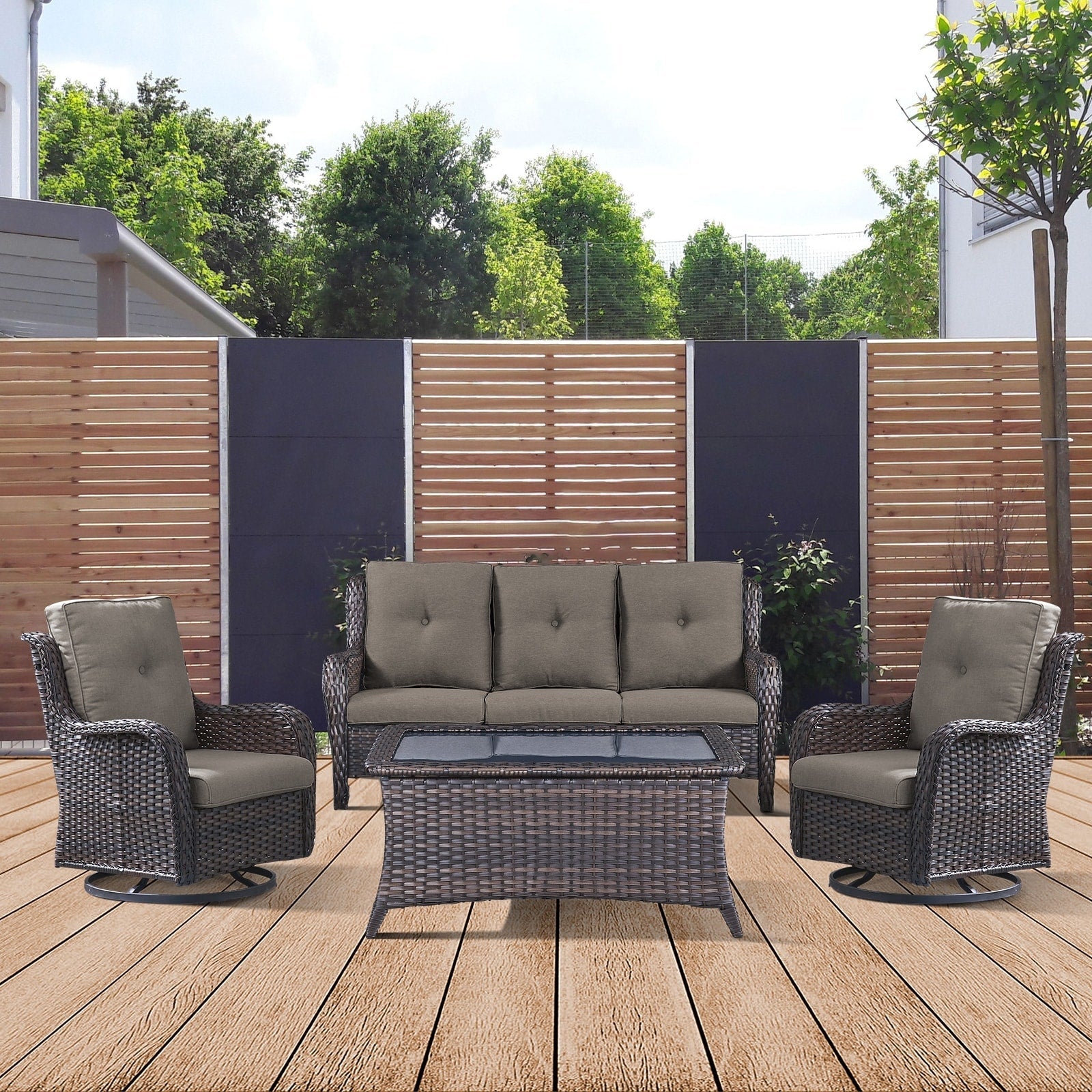 Ensemble de 4 canapés de patio avec fauteuils pivotants Gymojoy