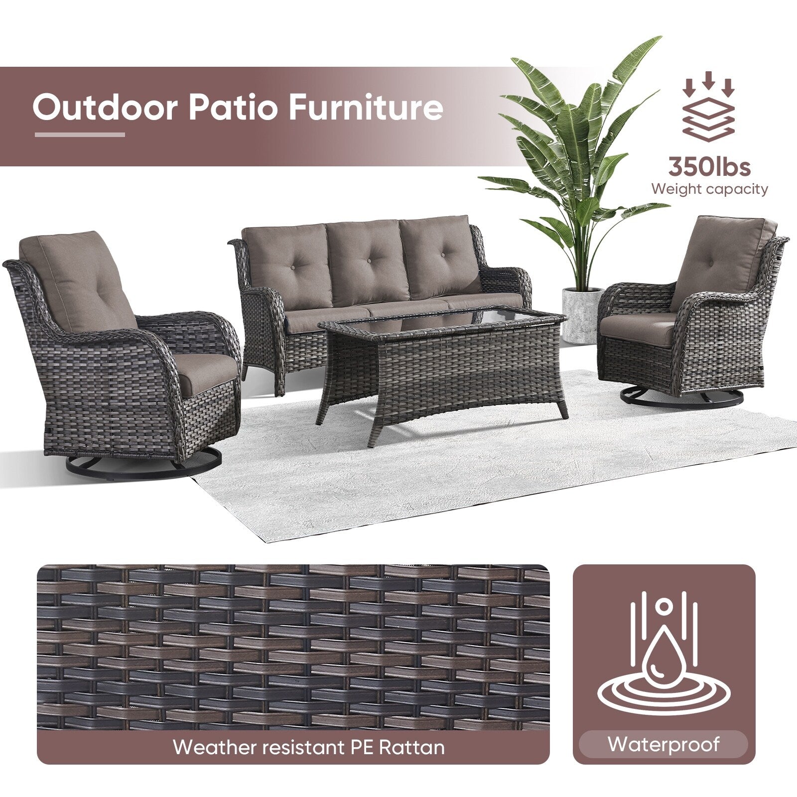 Ensemble de 4 canapés de patio avec fauteuils pivotants Gymojoy
