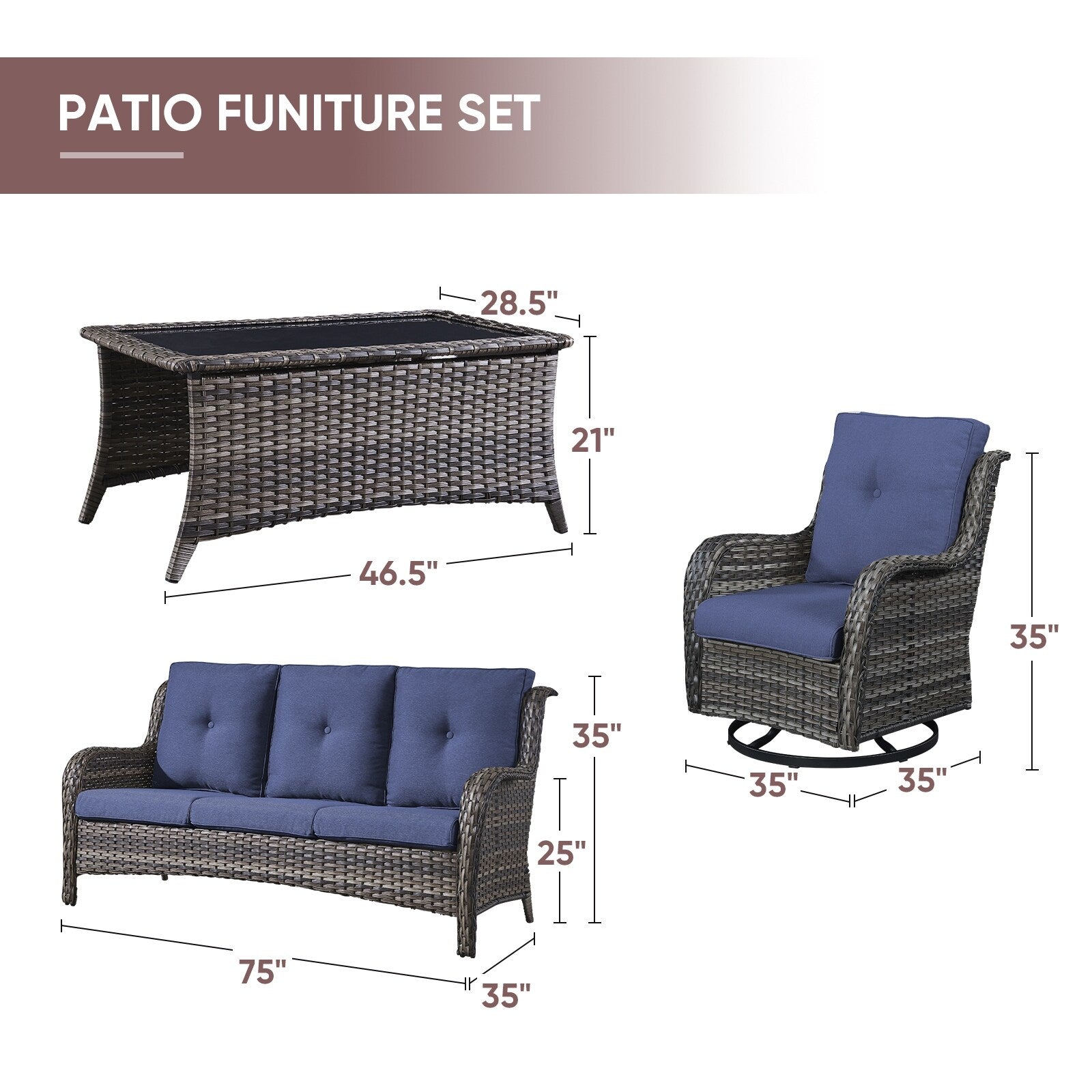 Ensemble de 4 canapés de patio avec fauteuils pivotants Gymojoy