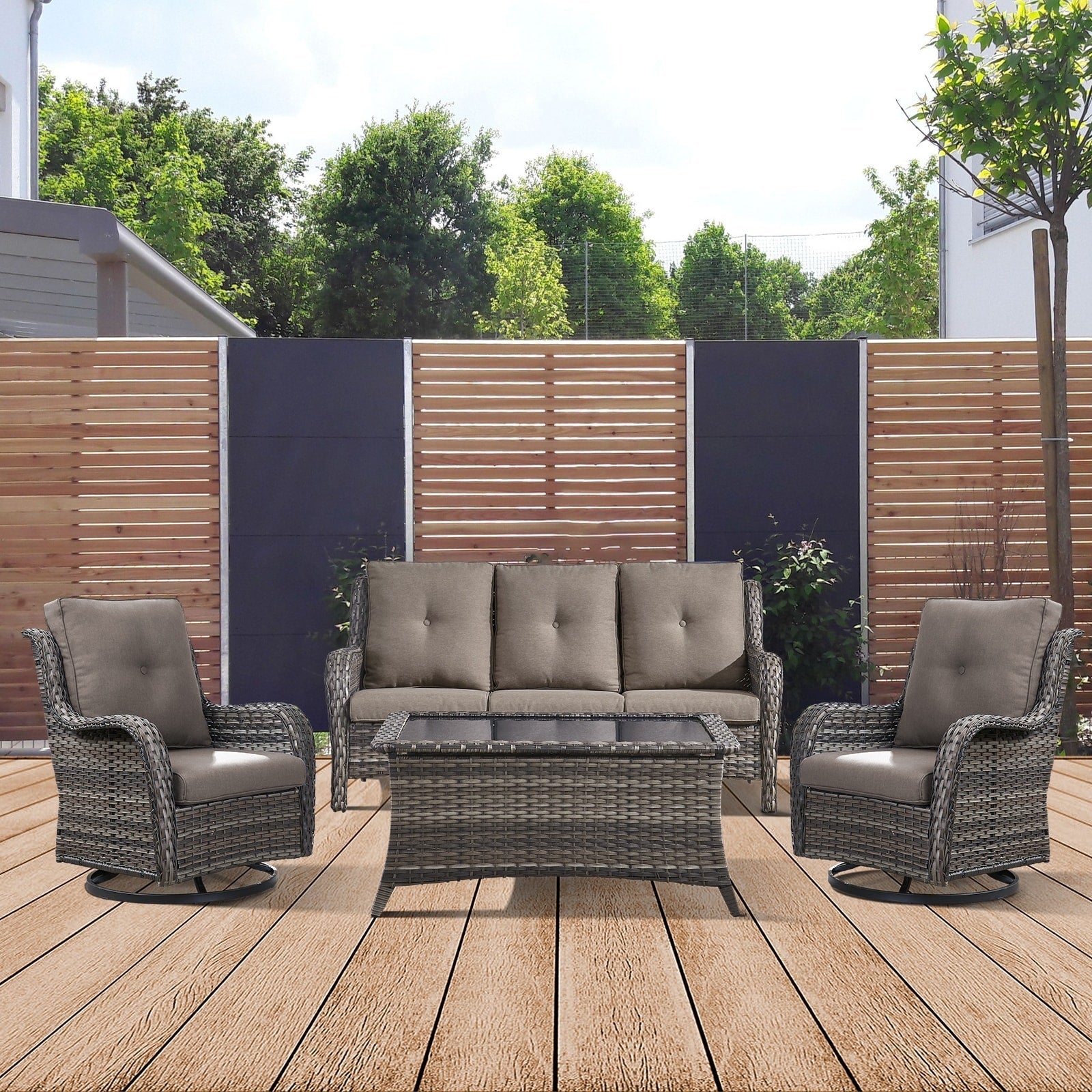 Ensemble de 4 canapés de patio avec fauteuils pivotants Gymojoy