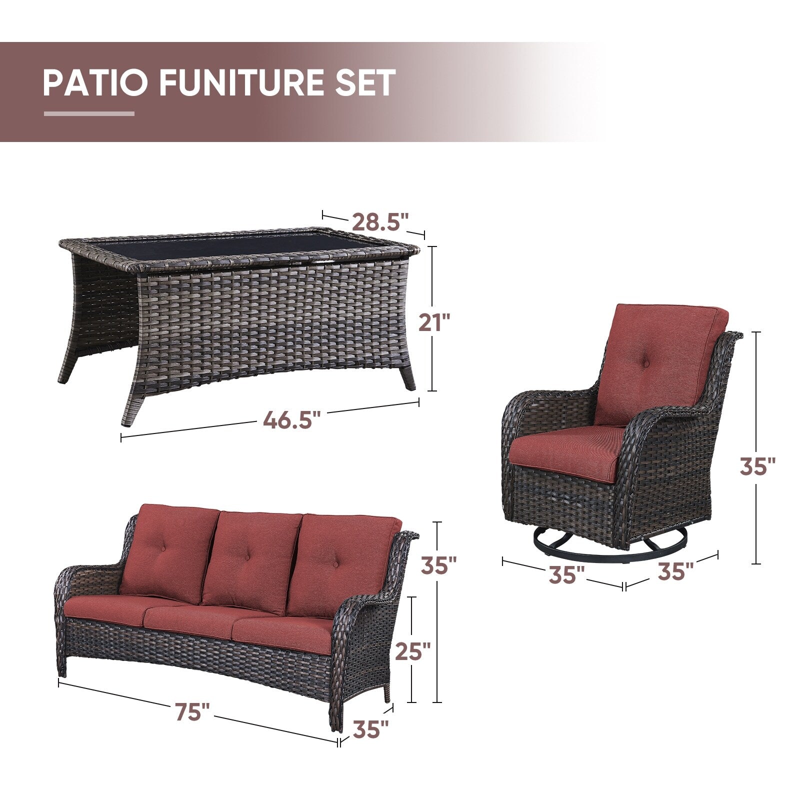 Ensemble de 4 canapés de patio avec fauteuils pivotants Gymojoy