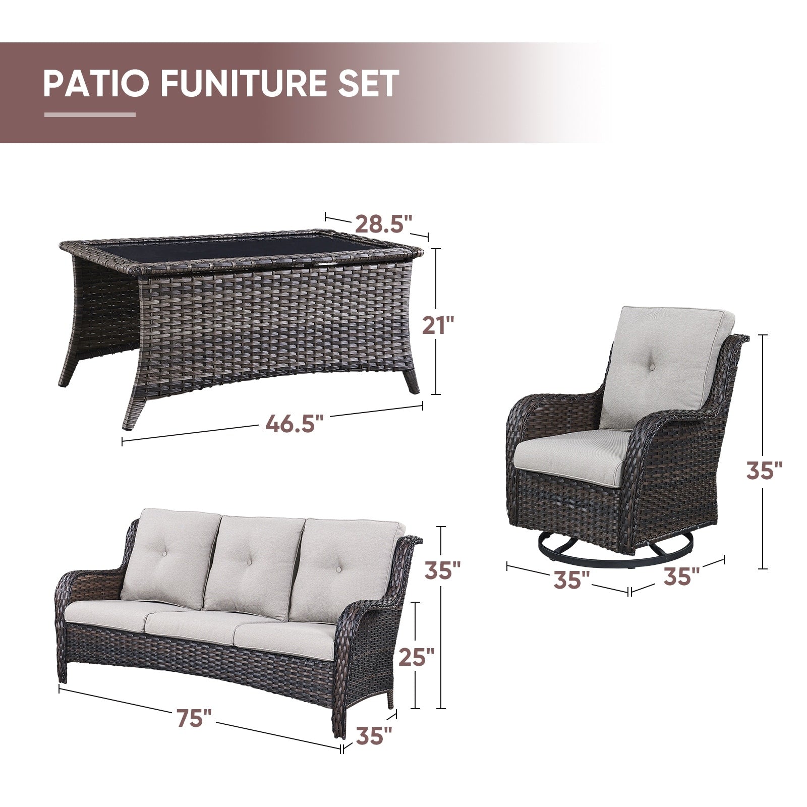Ensemble de 4 canapés de patio avec fauteuils pivotants Gymojoy