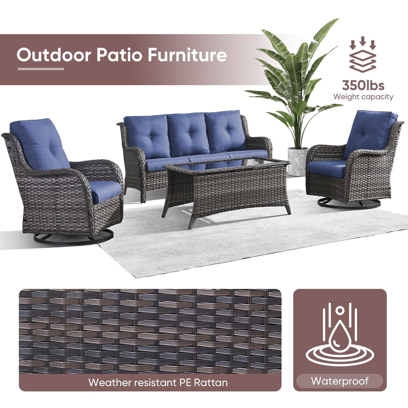 Ensemble de 4 canapés de patio avec fauteuils pivotants Gymojoy