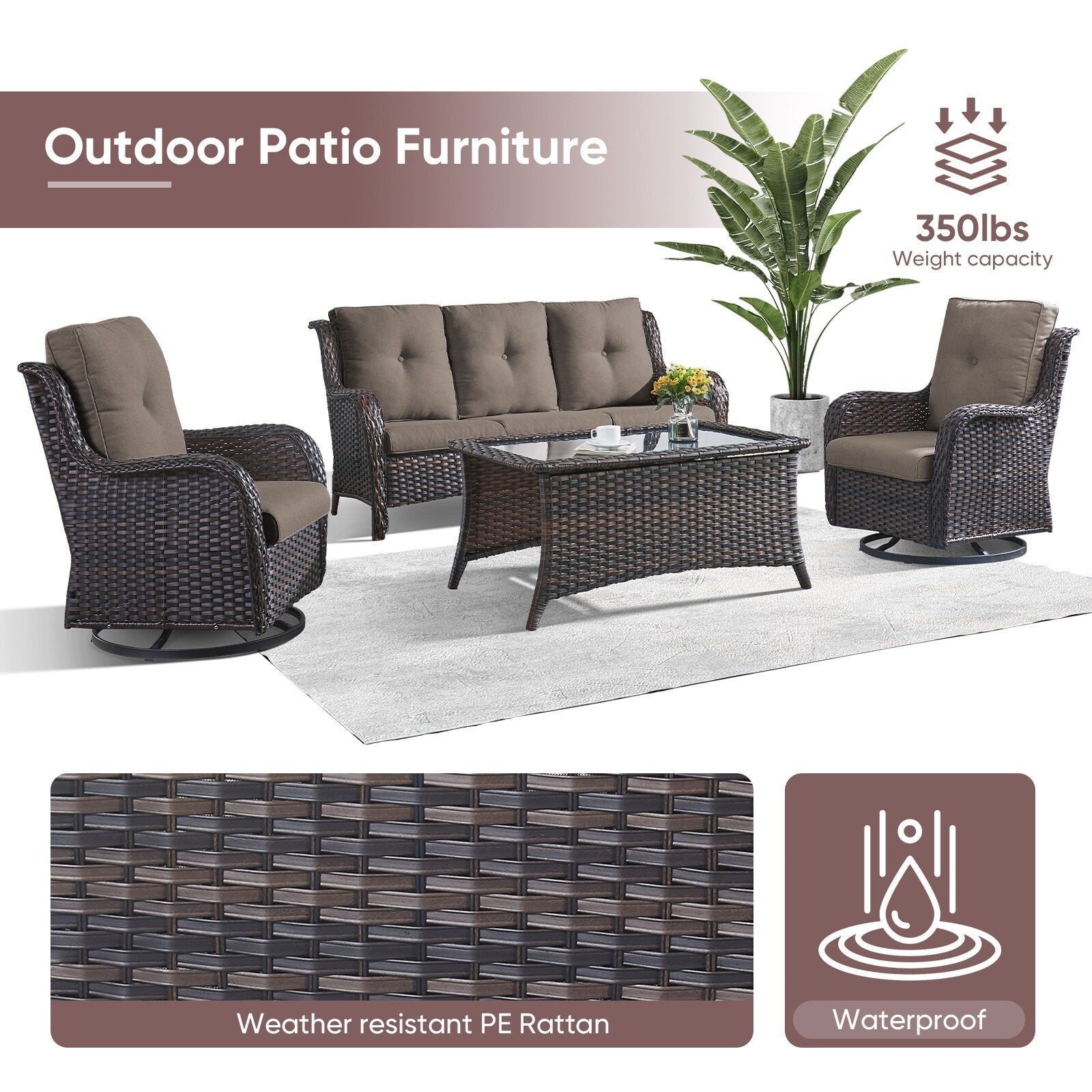 Ensemble de 4 canapés de patio avec fauteuils pivotants Gymojoy
