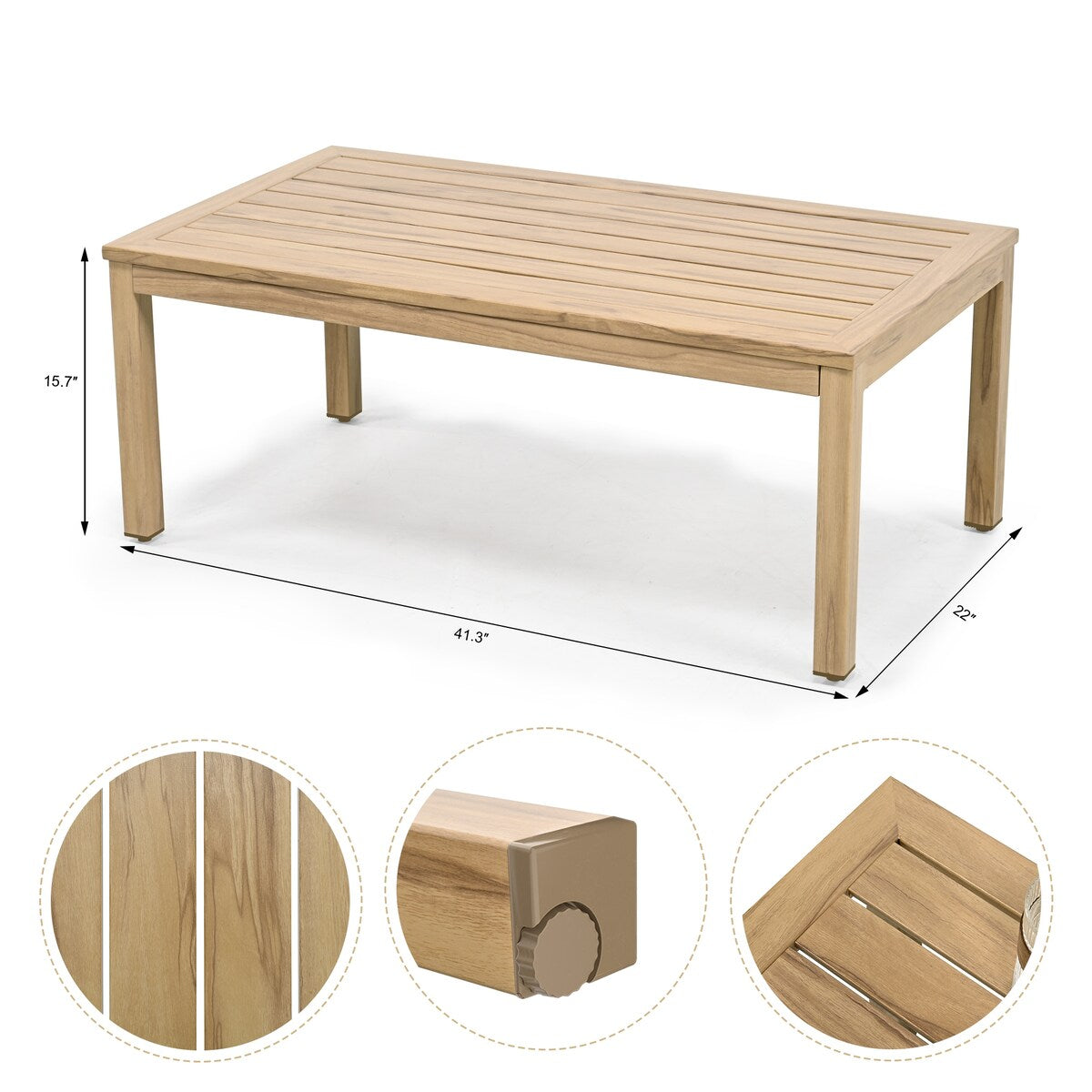 Ensemble de salon de jardin 4 pièces en aluminium effet bois avec dossier et coussins en rotin
