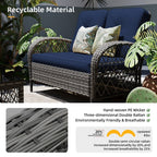 Ensemble de 4 chaises de patio Patio Watcher en osier gris avec coussins et table basse