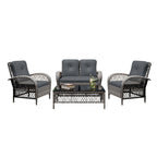 Ensemble de 4 chaises de patio Patio Watcher en osier gris avec coussins et table basse