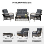 Ensemble de 4 chaises de patio Patio Watcher en osier gris avec coussins et table basse