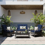 Ensemble de 4 chaises de patio Patio Watcher en osier gris avec coussins et table basse