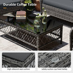 Ensemble de 4 chaises de patio Patio Watcher en osier gris avec coussins et table basse