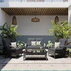 Ensemble de 4 chaises de patio Patio Watcher en osier gris avec coussins et table basse