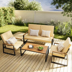Salon de jardin 4 pièces en bois massif avec housses de coussin amovibles