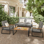 Salon de jardin 4 pièces en bois massif avec housses de coussin amovibles