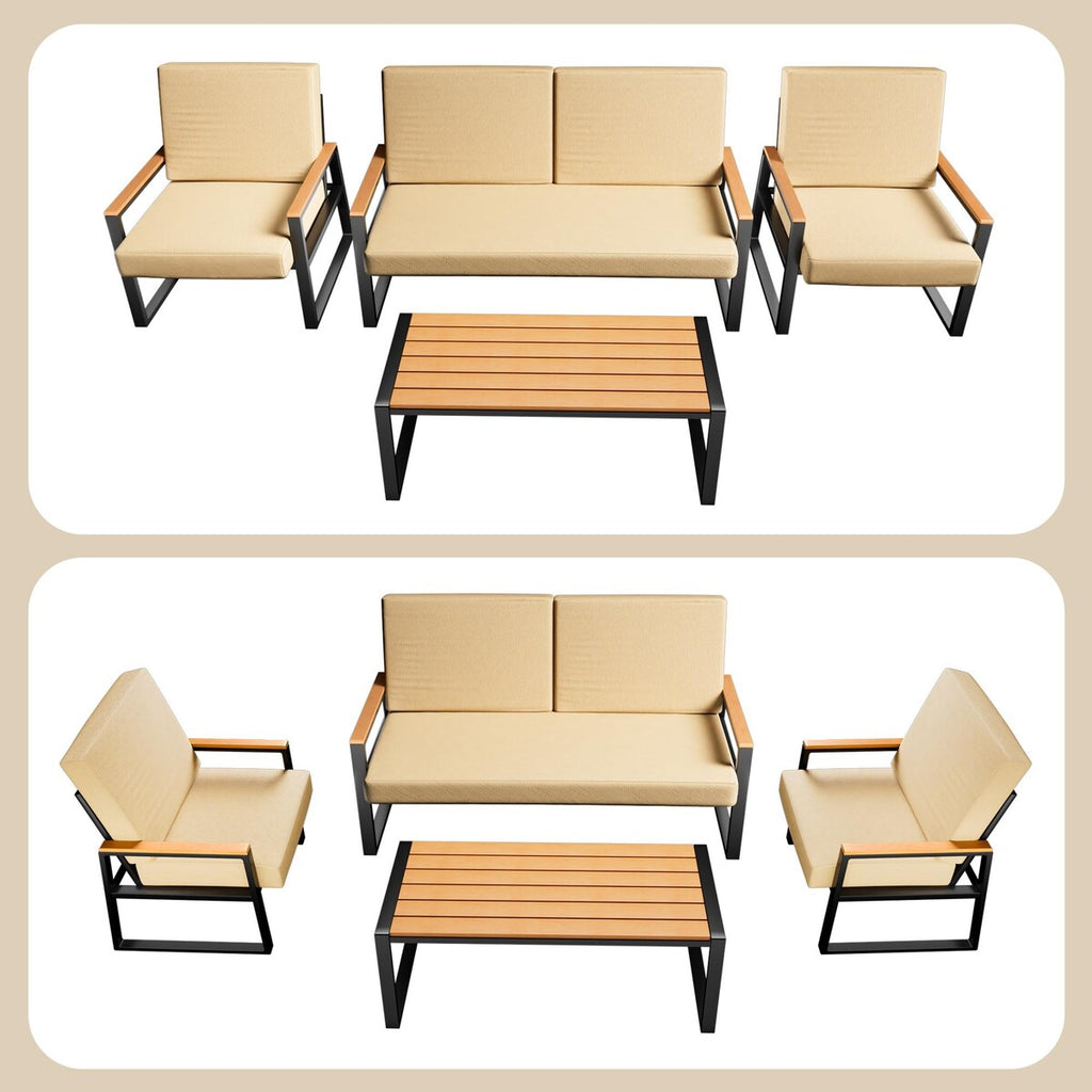 Salon de jardin 4 pièces en bois massif avec housses de coussin amovibles