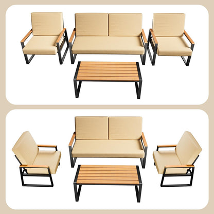 Salon de jardin 4 pièces en bois massif avec housses de coussin amovibles