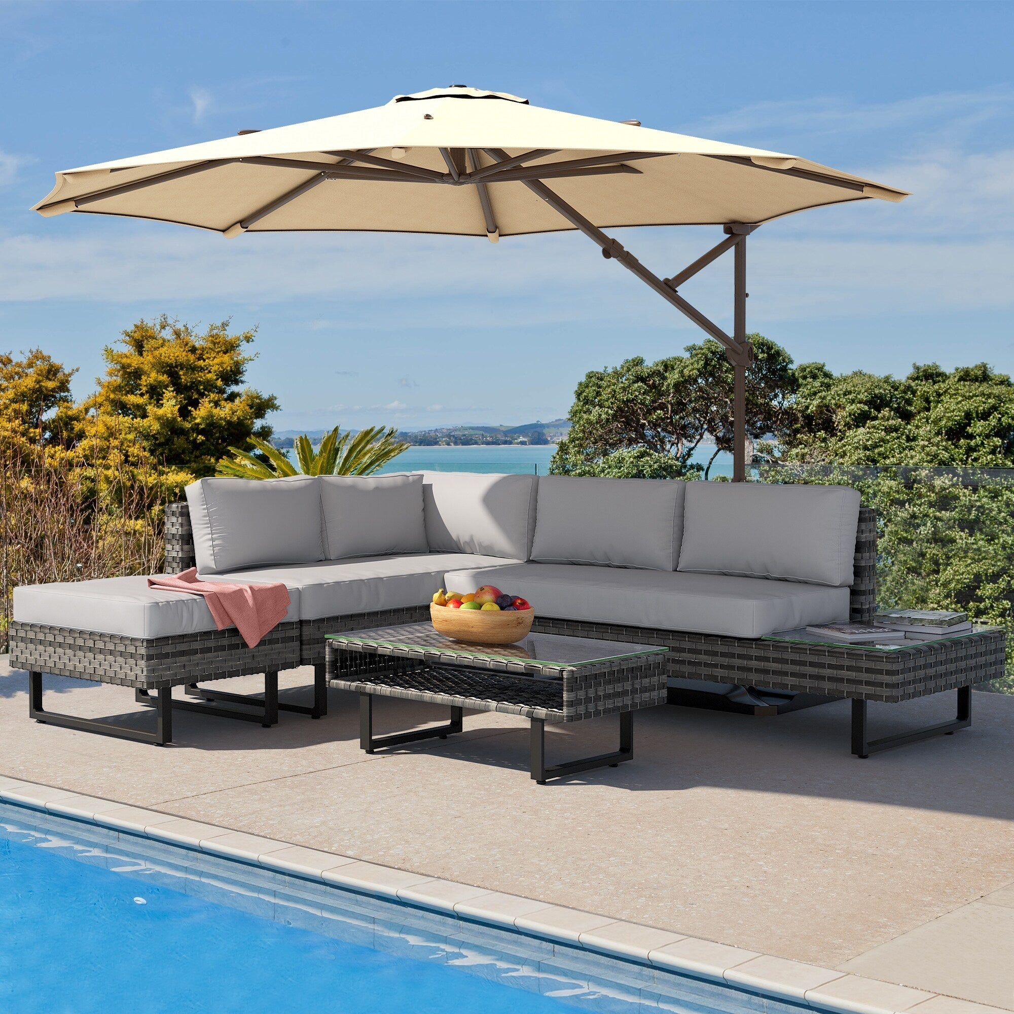 Ensemble de 4 canapés d'extérieur en osier Moasis avec table basse