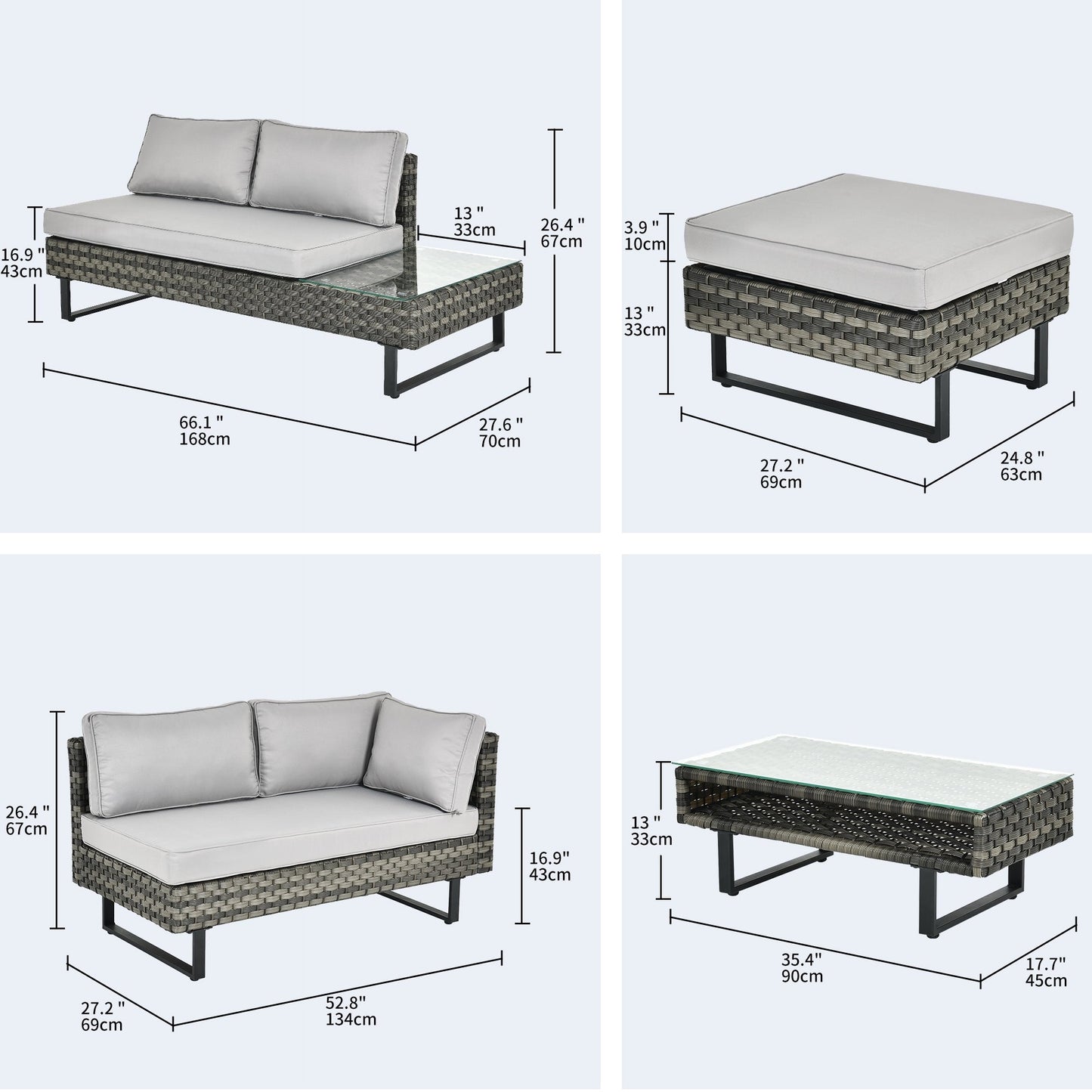 Ensemble de 4 canapés d'extérieur en osier Moasis avec table basse