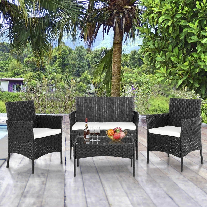 Ensemble de meubles de patio 4 pièces en rotin et osier
