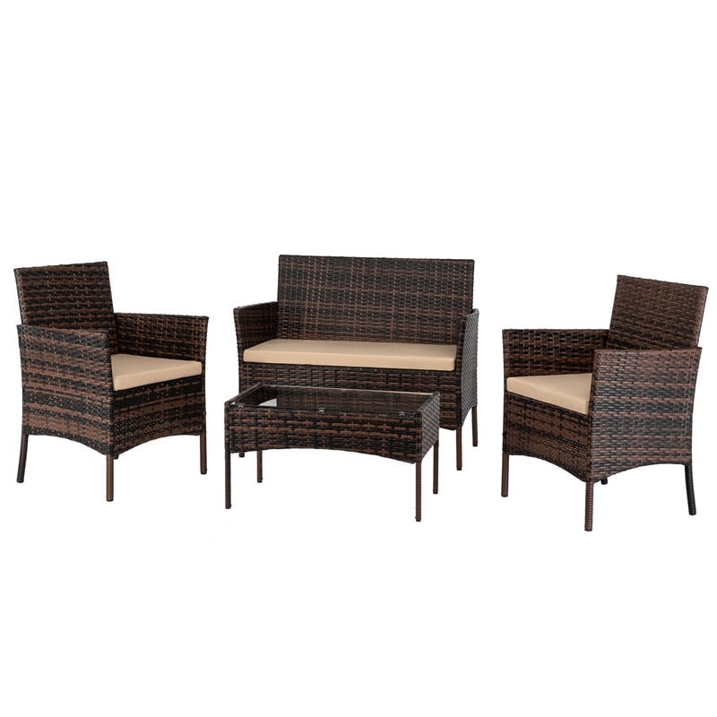 Ensemble de meubles de patio 4 pièces en rotin et osier