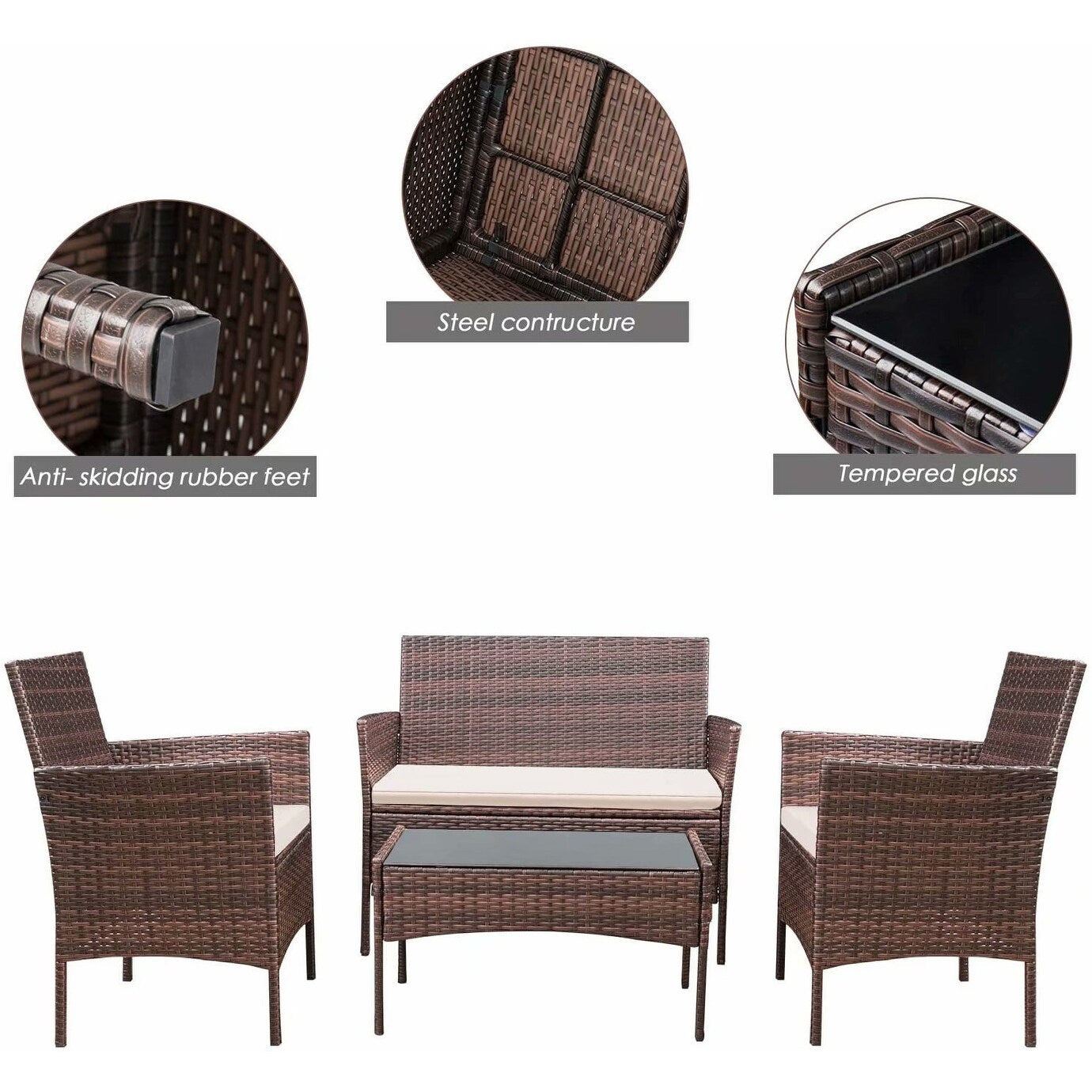 Ensemble de patio extérieur Homall PE Rattan 4 pièces