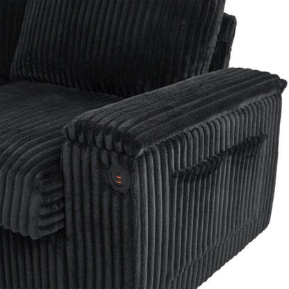 Canapé 4 places moderne en velours côtelé avec ports USB, rangement dissimulé et porte-gobelets rabattables