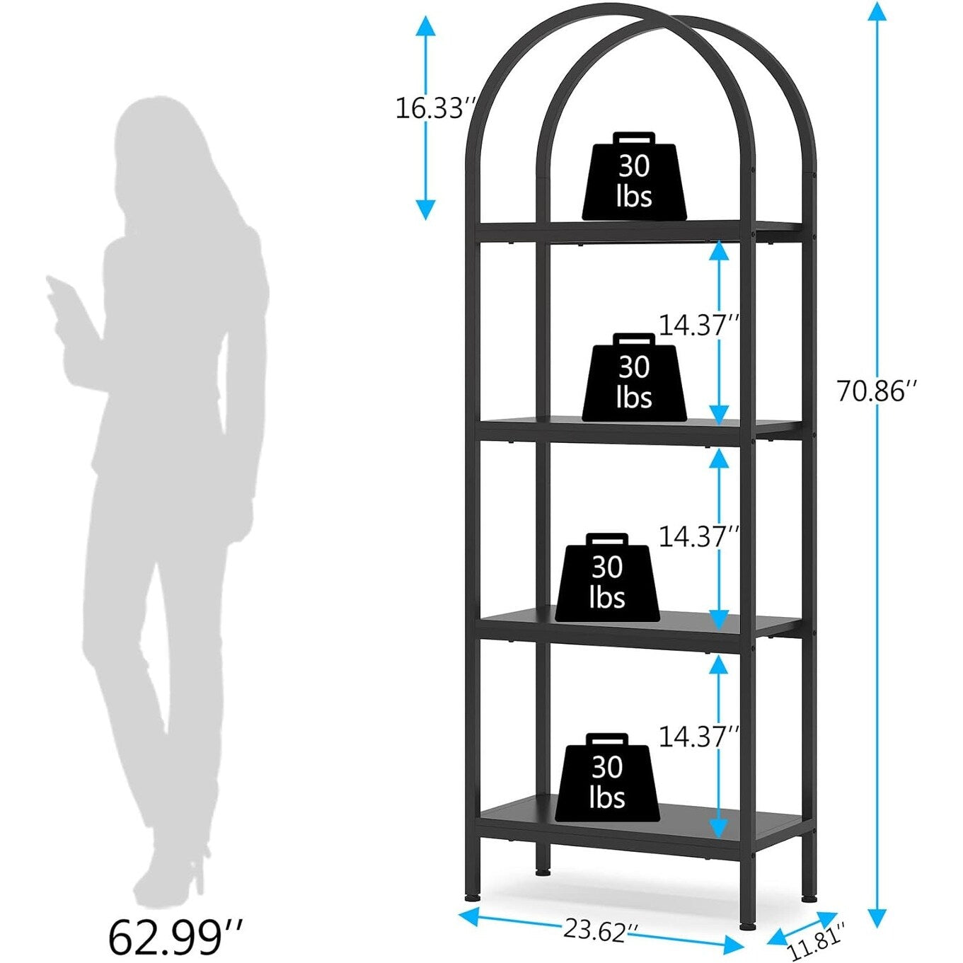 Open Bookshelf, Industrial Bookcase Storage Shelves with Metal Frame