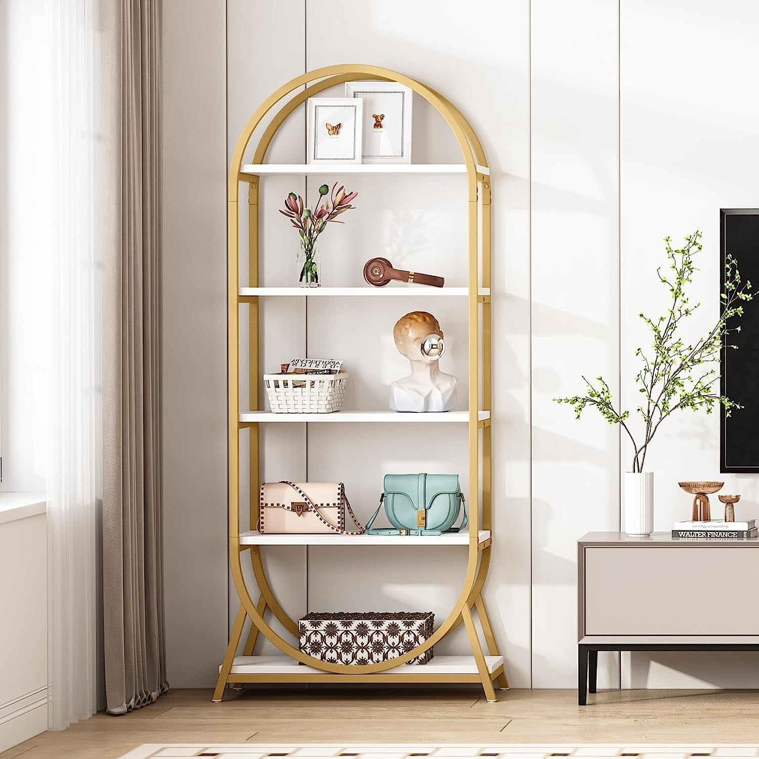 Open Bookshelf, Industrial Bookcase Storage Shelves with Metal Frame