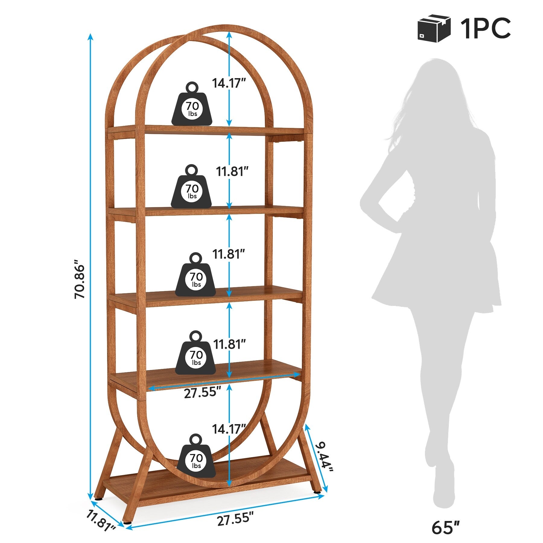 Open Bookshelf, Industrial Bookcase Storage Shelves with Metal Frame