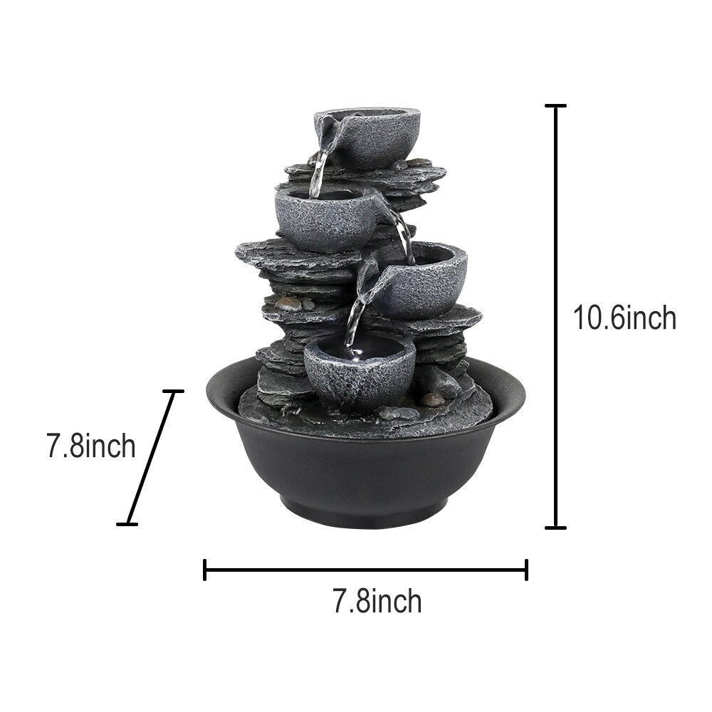 Fontaine d'eau d'intérieur à 4 niveaux avec cascade relaxante pour la maison