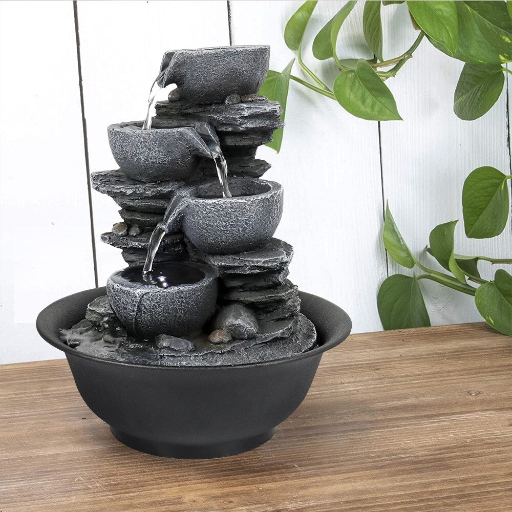 Fontaine d'eau d'intérieur à 4 niveaux avec cascade relaxante pour la maison