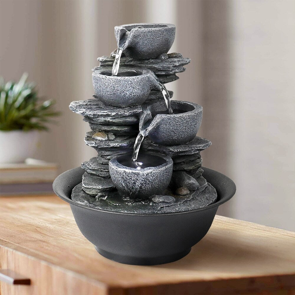 Fontaine d'eau d'intérieur à 4 niveaux avec cascade relaxante pour la maison