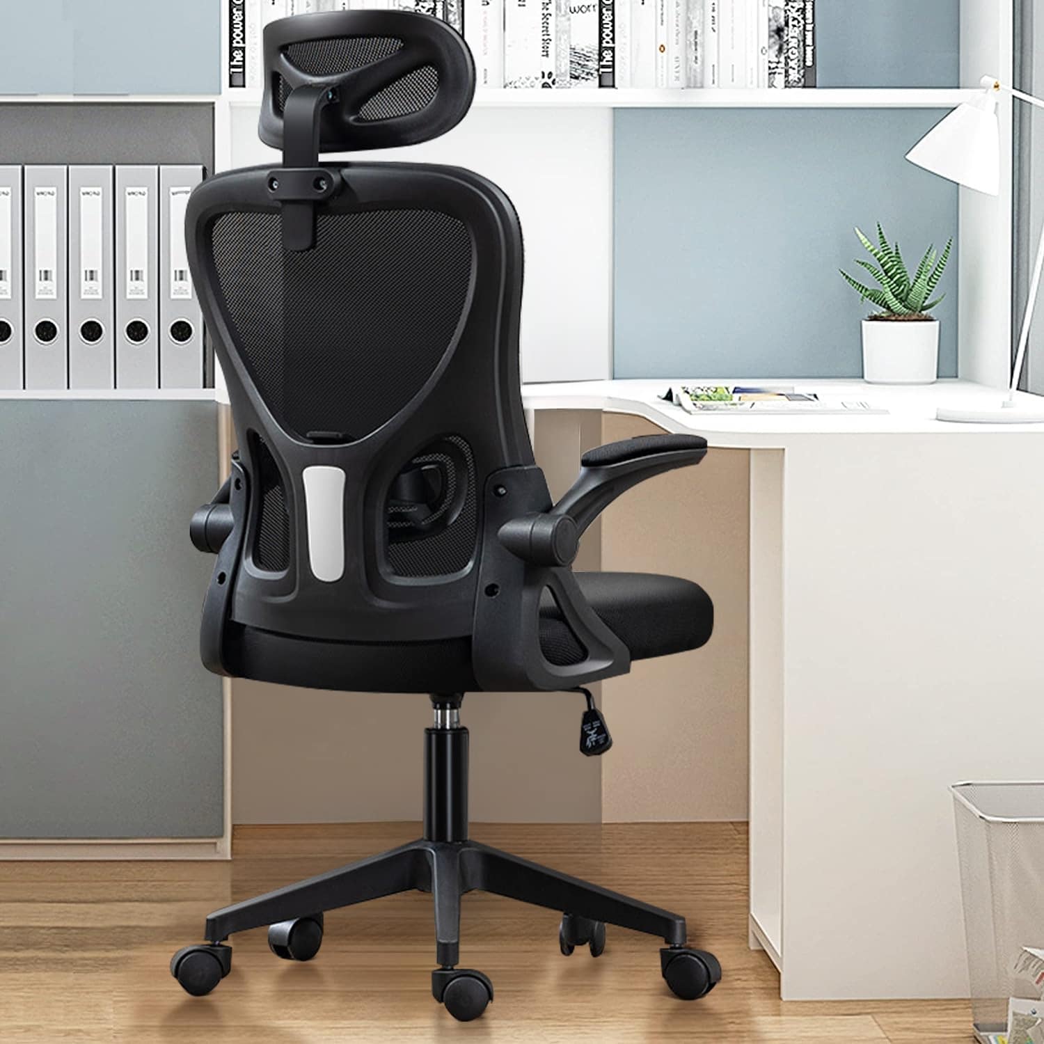 Chaise de bureau ergonomique en maille, dossier haut avec accoudoirs, soutien lombaire, chaise de bureau pivotante pour ordinateur