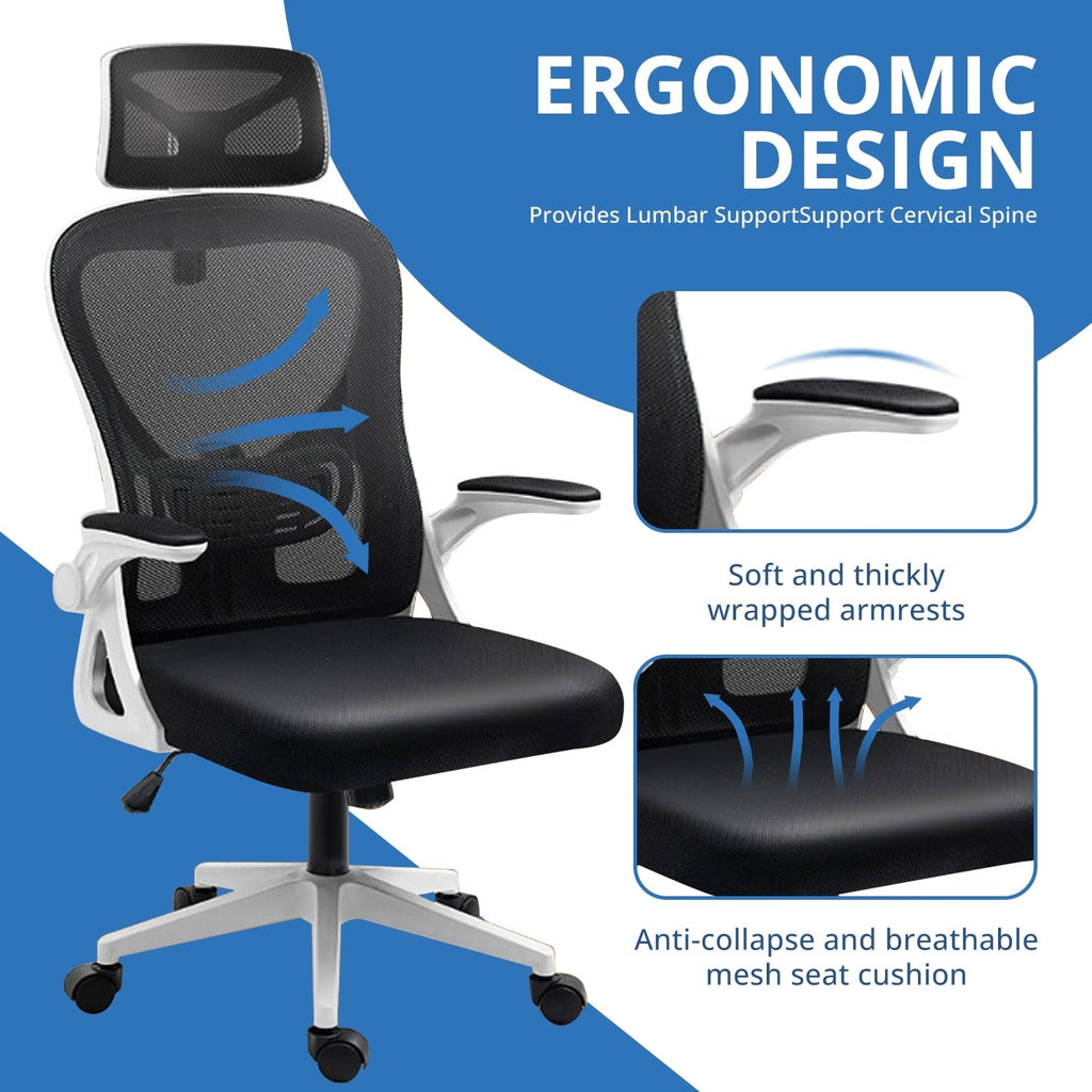 Chaise de bureau ergonomique en maille, dossier haut avec accoudoirs, soutien lombaire, chaise de bureau pivotante pour ordinateur