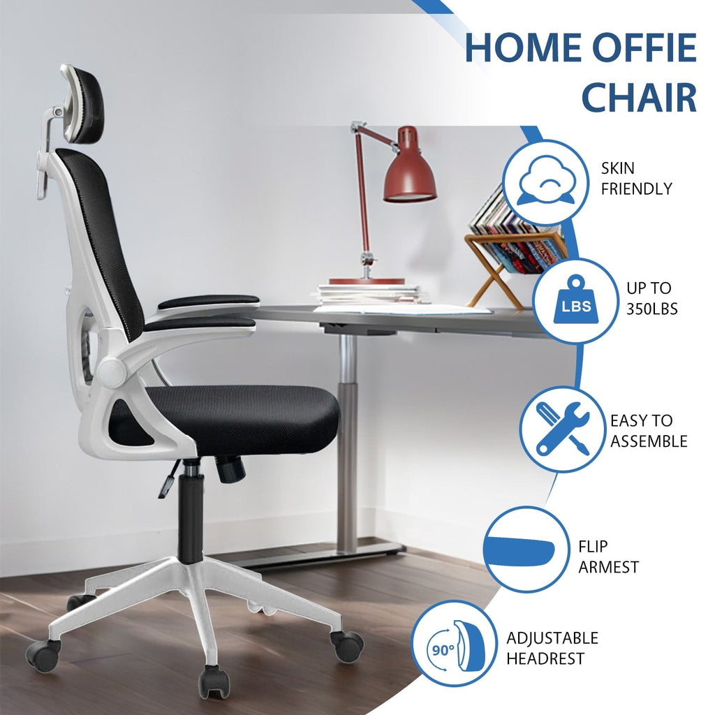 Chaise de bureau ergonomique en maille, dossier haut avec accoudoirs, soutien lombaire, chaise de bureau pivotante pour ordinateur