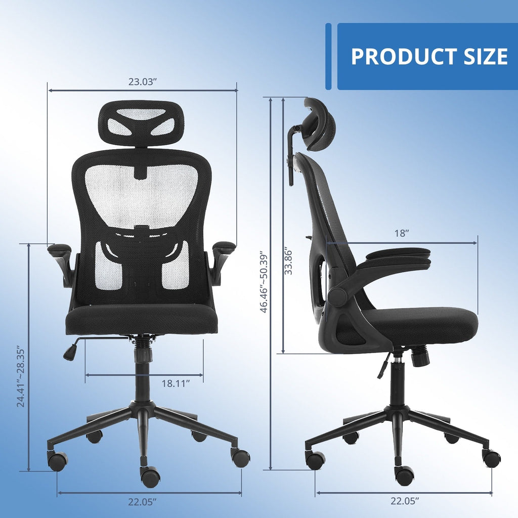 Chaise de bureau ergonomique en maille, dossier haut avec accoudoirs, soutien lombaire, chaise de bureau pivotante pour ordinateur