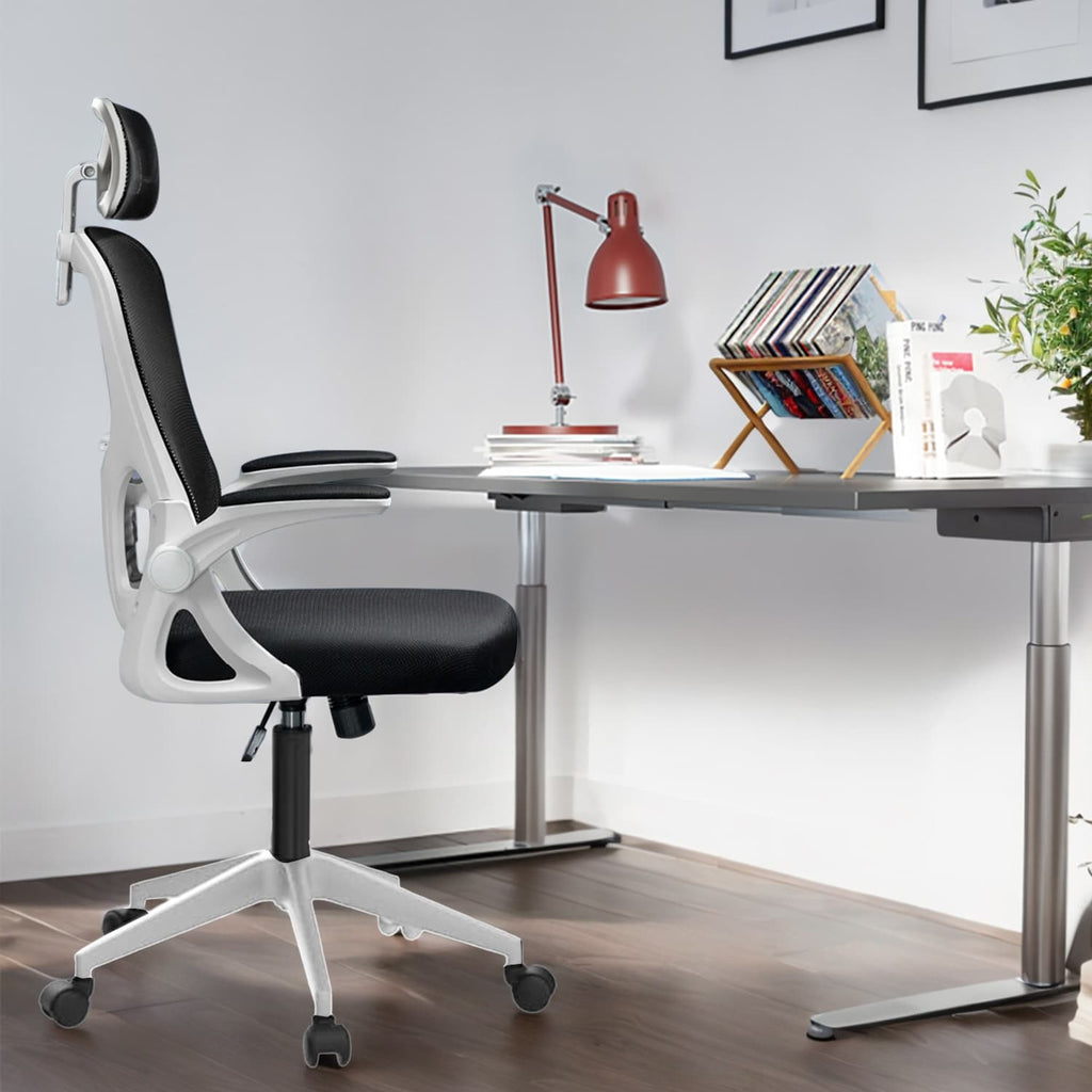 Chaise de bureau ergonomique en maille, dossier haut avec accoudoirs, soutien lombaire, chaise de bureau pivotante pour ordinateur