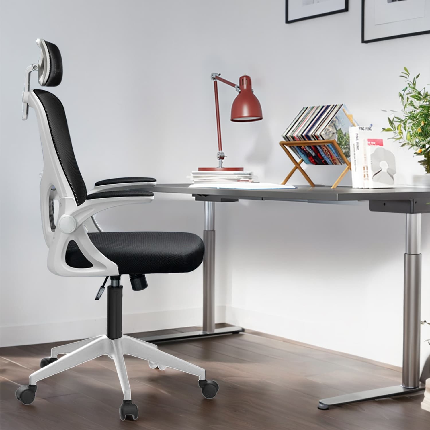 Chaise de bureau ergonomique en maille, dossier haut avec accoudoirs, soutien lombaire, chaise de bureau pivotante pour ordinateur
