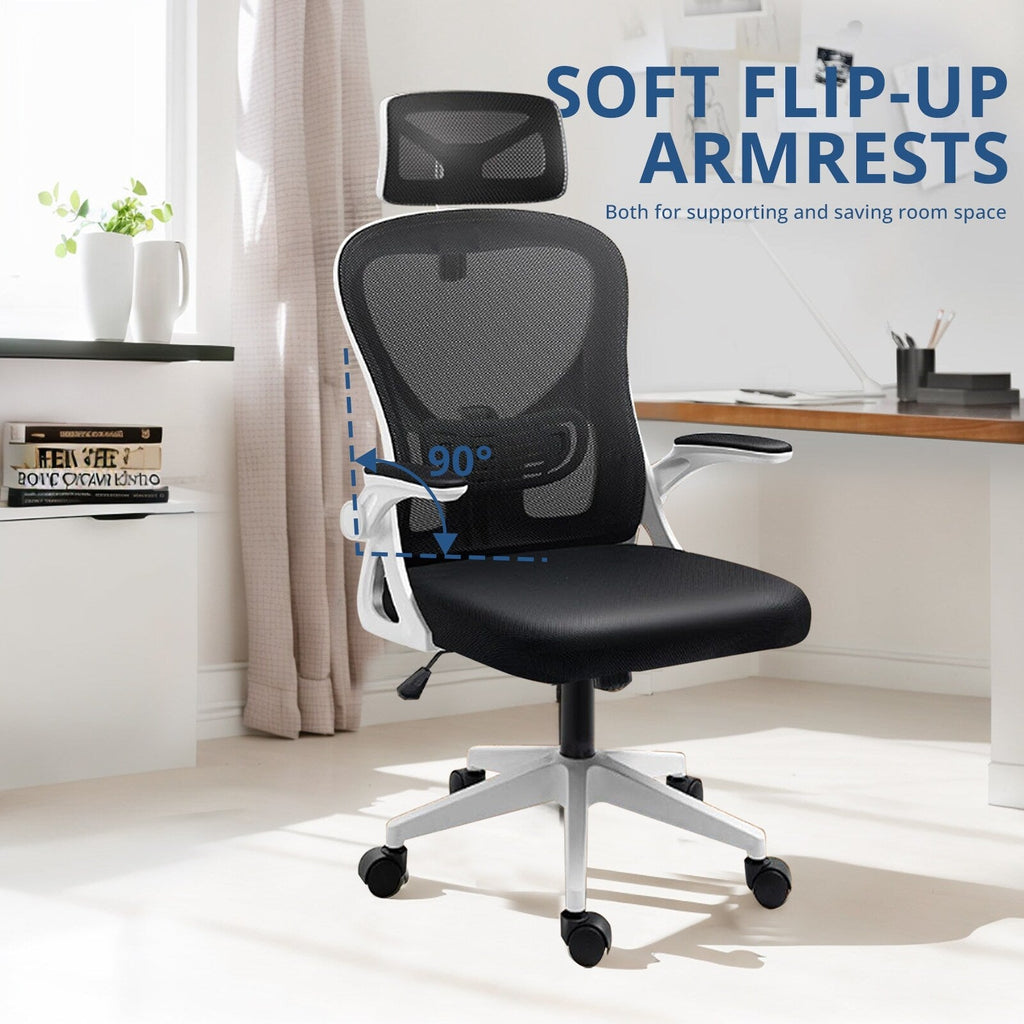Chaise de bureau ergonomique en maille, dossier haut avec accoudoirs, soutien lombaire, chaise de bureau pivotante pour ordinateur