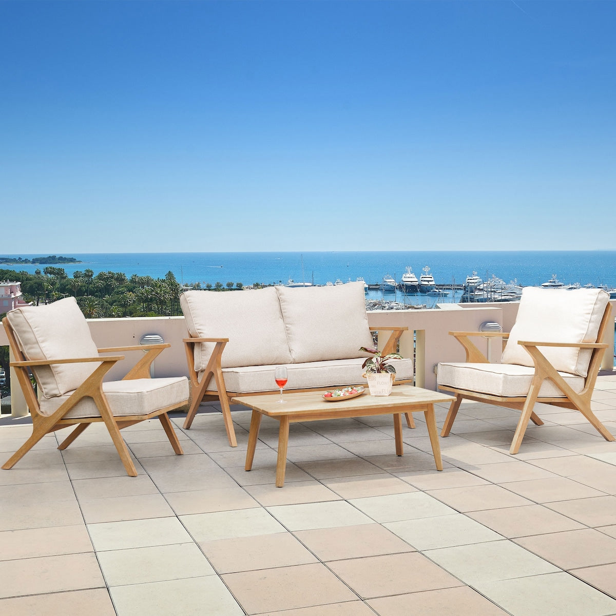 Ensemble de patio 4 pièces, ensemble de canapés d'extérieur avec coussins et coussin de dossier, ensemble de conversation d'extérieur avec table basse