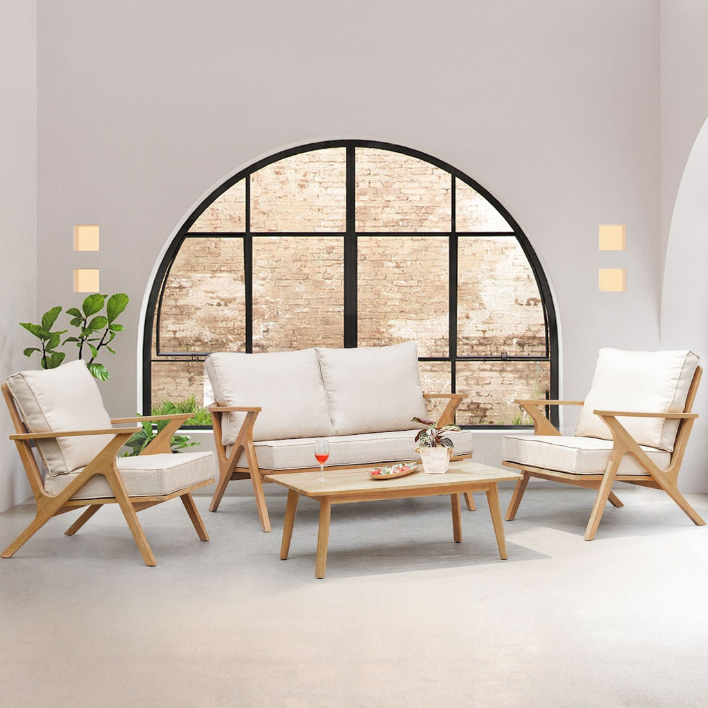Ensemble de patio 4 pièces, ensemble de canapés d'extérieur avec coussins et coussin de dossier, ensemble de conversation d'extérieur avec table basse