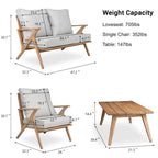 Ensemble de patio 4 pièces, ensemble de canapés d'extérieur avec coussins et coussin de dossier, ensemble de conversation d'extérieur avec table basse