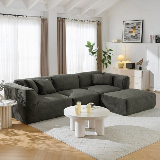Canapé 4 places avec coussins d'assise en éponge pure et repose-pieds amovible comprenant 3 coussins décoratifs
