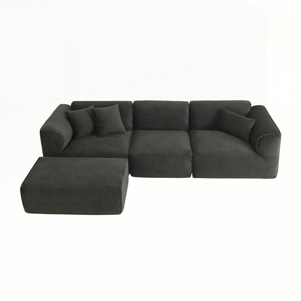 Canapé 4 places avec coussins d'assise en éponge pure et repose-pieds amovible comprenant 3 coussins décoratifs