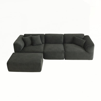 Canapé 4 places avec coussins d'assise en éponge pure et repose-pieds amovible comprenant 3 coussins décoratifs