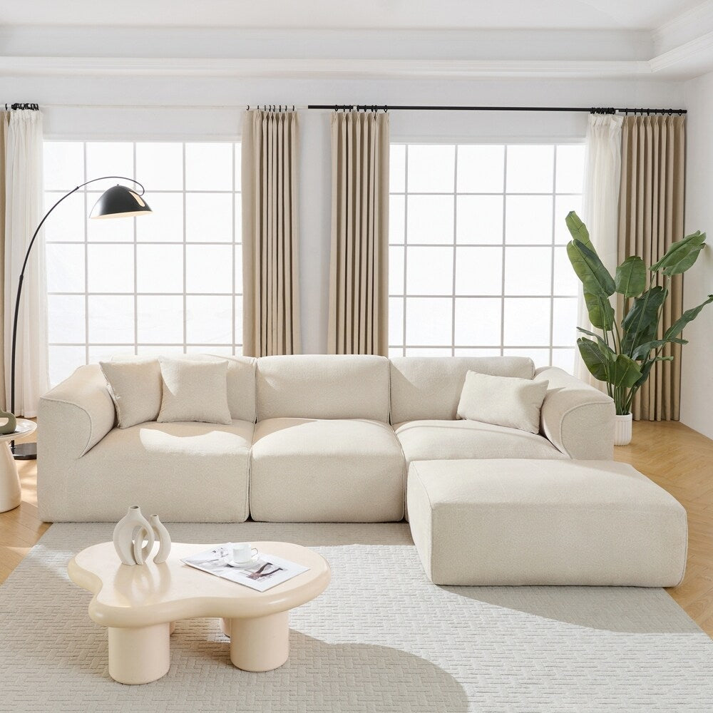 Canapé 4 places avec coussins d'assise en éponge pure et repose-pieds amovible comprenant 3 coussins décoratifs