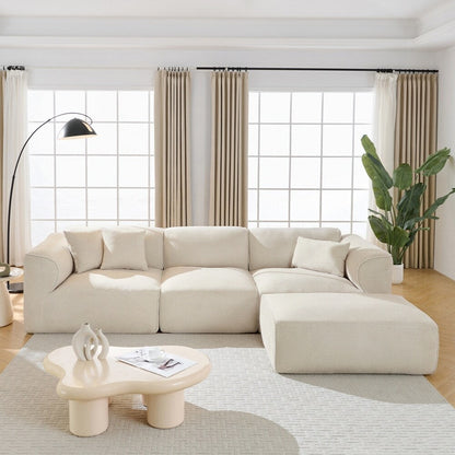 Canapé 4 places avec coussins d'assise en éponge pure et repose-pieds amovible comprenant 3 coussins décoratifs