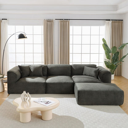 Canapé 4 places avec coussins d'assise en éponge pure et repose-pieds amovible comprenant 3 coussins décoratifs