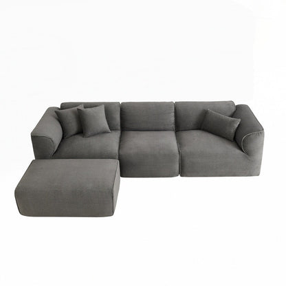 Canapé 4 places avec coussins d'assise en éponge pure et repose-pieds amovible comprenant 3 coussins décoratifs